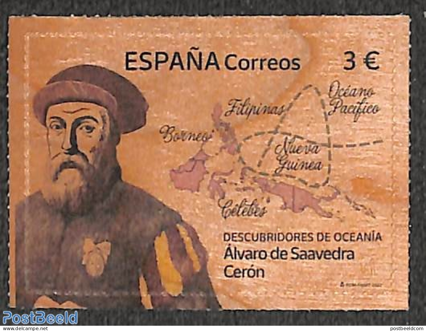 Spain 2022 Alvaro De Saavedra Ceron 1v S-a (on Wood), Mint NH, History - Various - Explorers - Maps - Other Material T.. - Nuovi