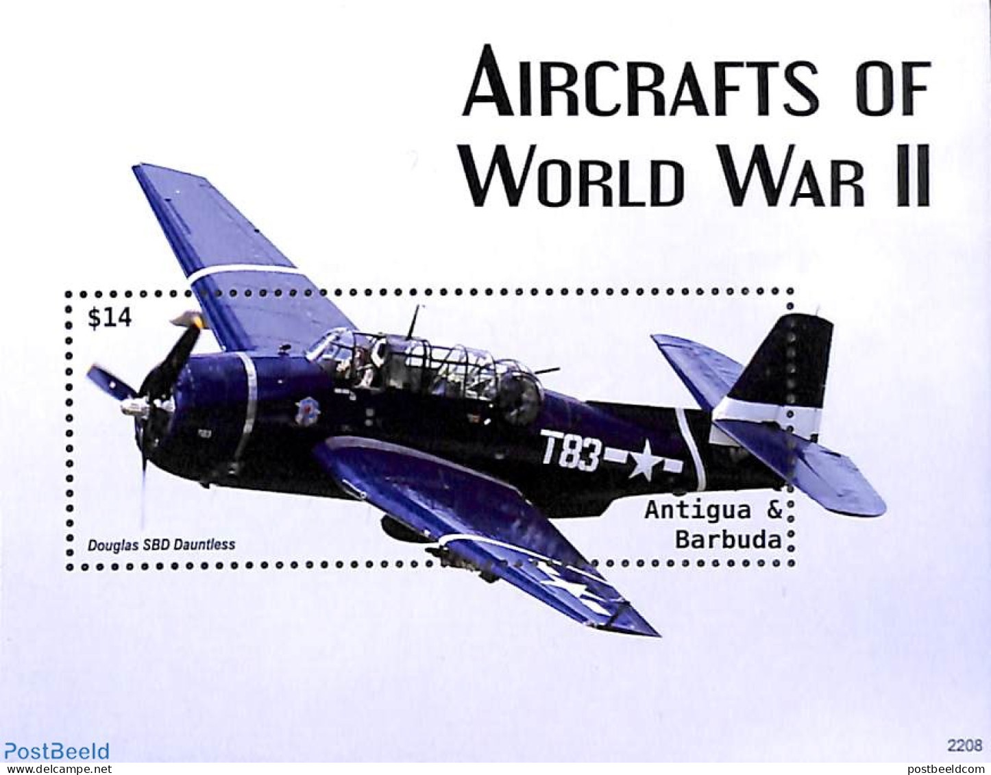 Antigua & Barbuda 2022 Aircrafts Of World War II S/s, Mint NH, History - Transport - World War II - Aircraft & Aviation - WO2