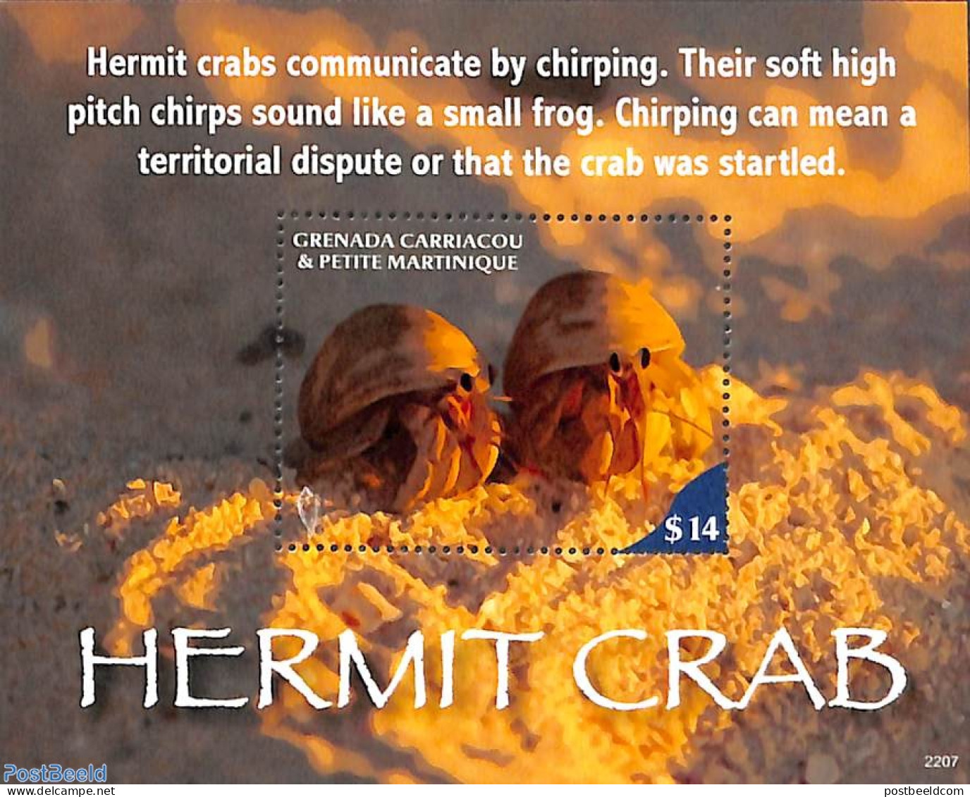 Grenada Grenadines 2022 Hermit Crab S/s, Mint NH, Nature - Shells & Crustaceans - Mundo Aquatico