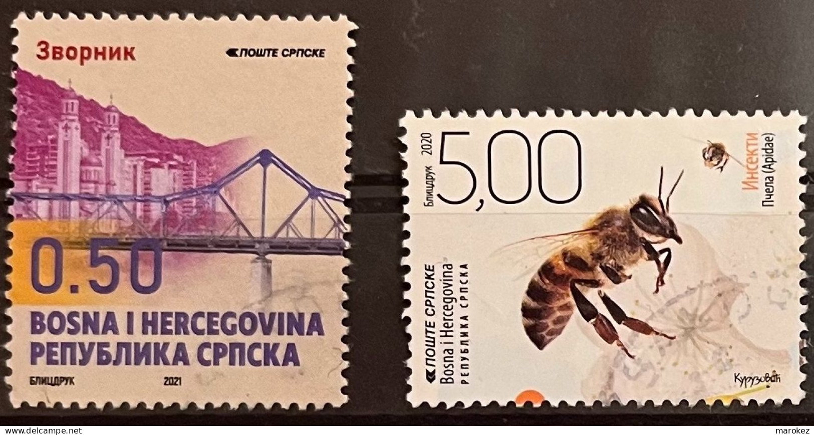 SERBIAN REPUBLIC 2020-2021 Fauna - Insects & Cities - Zvornik Postally Used Stamps MICHEL # 843,860 - Bosnie-Herzegovine