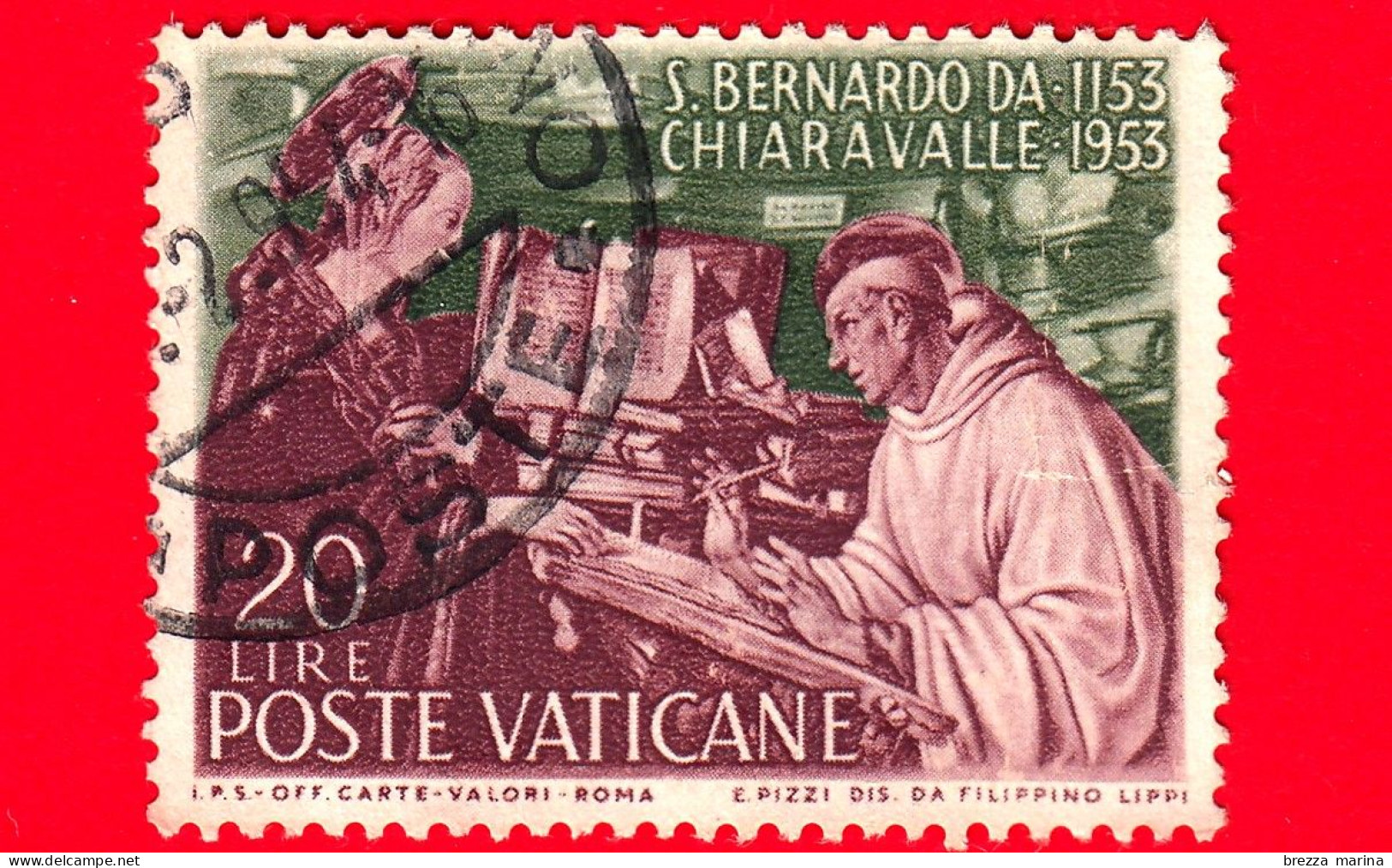 VATICANO - Usato - 1953 - 800 Anni Della Morte Di San Bernardo Da Chiaravalle - Apparizione Della Vergine - 20 - Gebruikt