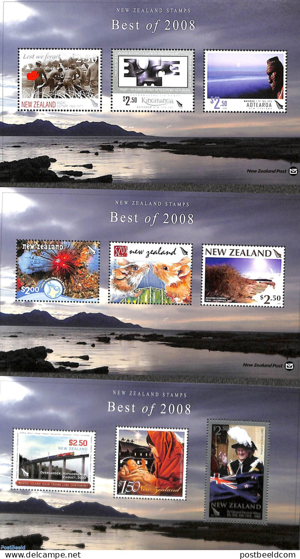 New Zealand 2009 Best Of 2008, 3 S/s, Mint NH, History - Nature - Religion - Transport - Militarism - Animals (others .. - Ongebruikt