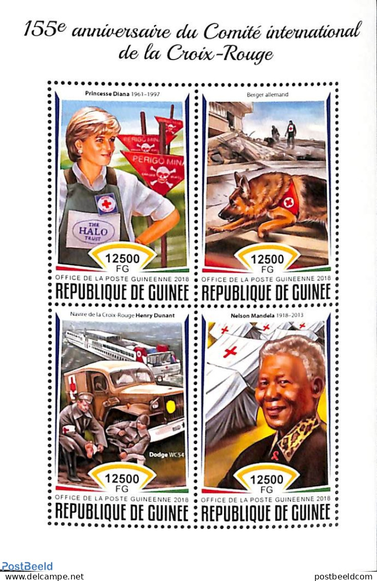 Guinea, Republic 2018 Red Cross 4v M/s, Mint NH, Health - History - Nature - Red Cross - Charles & Diana - Dogs - Nels.. - Rode Kruis