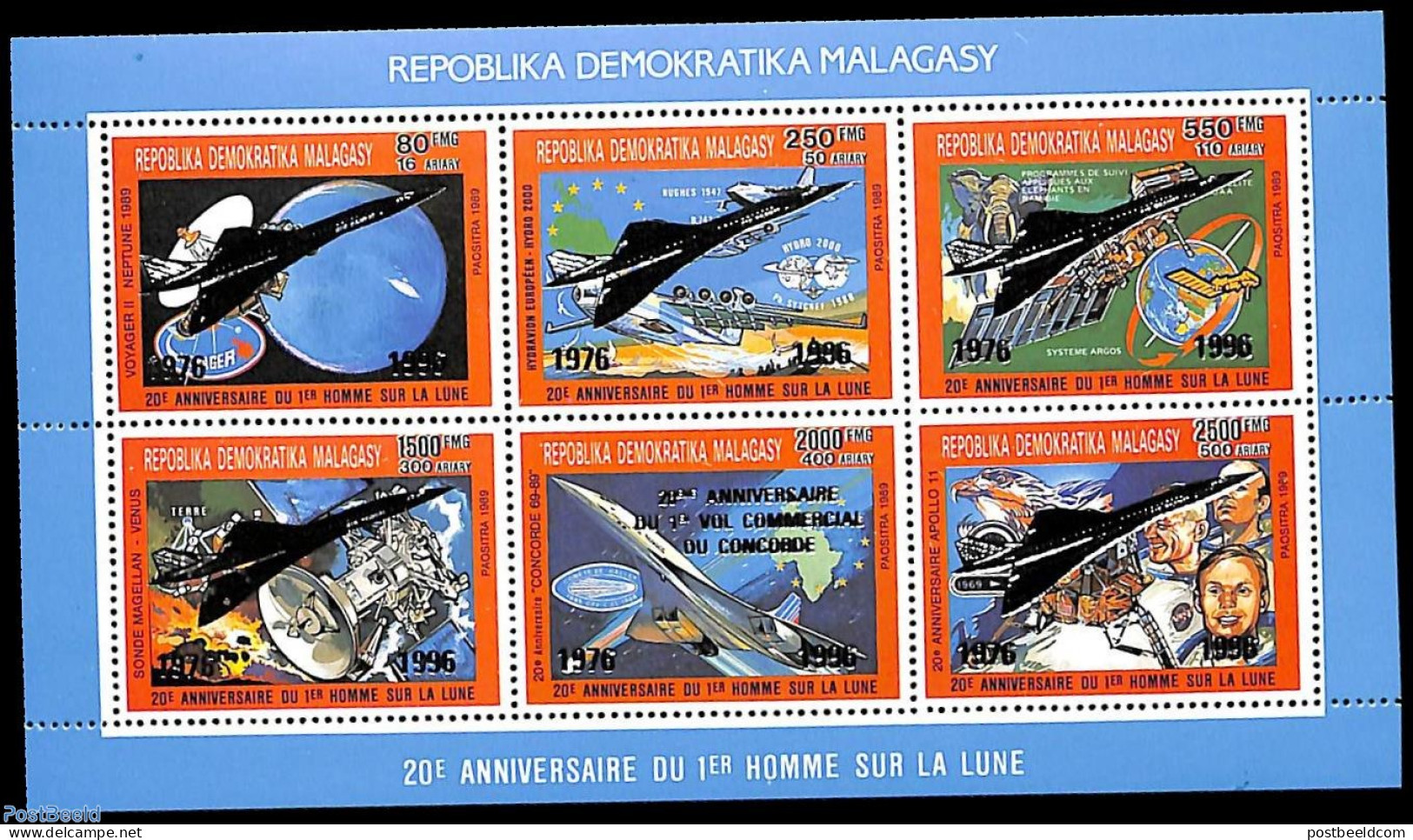 Madagascar 1996 Concorde 6v M/s, Silver Overprints, Mint NH, Transport - Concorde - Aircraft & Aviation - Space Explor.. - Concorde