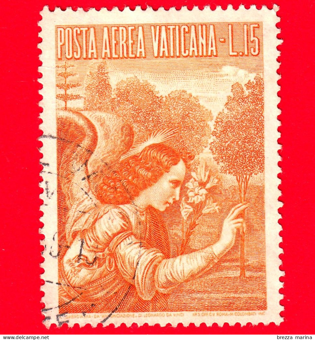 VATICANO - Usato - 1956 - Arcangelo Gabriele - Tipo POSTA AEREA - Arcangelo Gabriele, Dipinto Di Leonardo Da Vinci  - 15 - Airmail