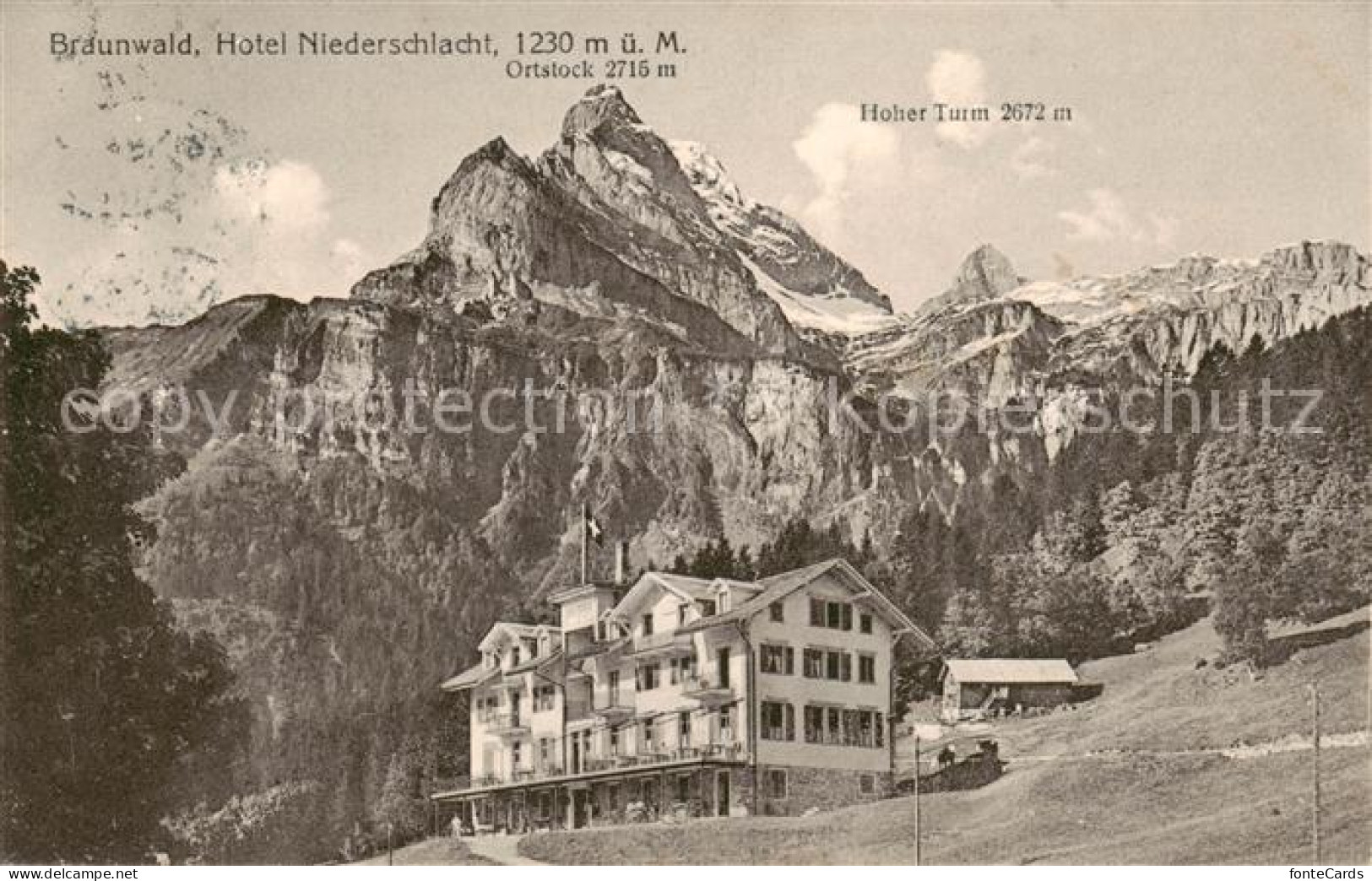 13793970 Braunwald GL Hotel Niederschlacht Aussenansicht U. Hoher Turm Braunwald - Autres & Non Classés