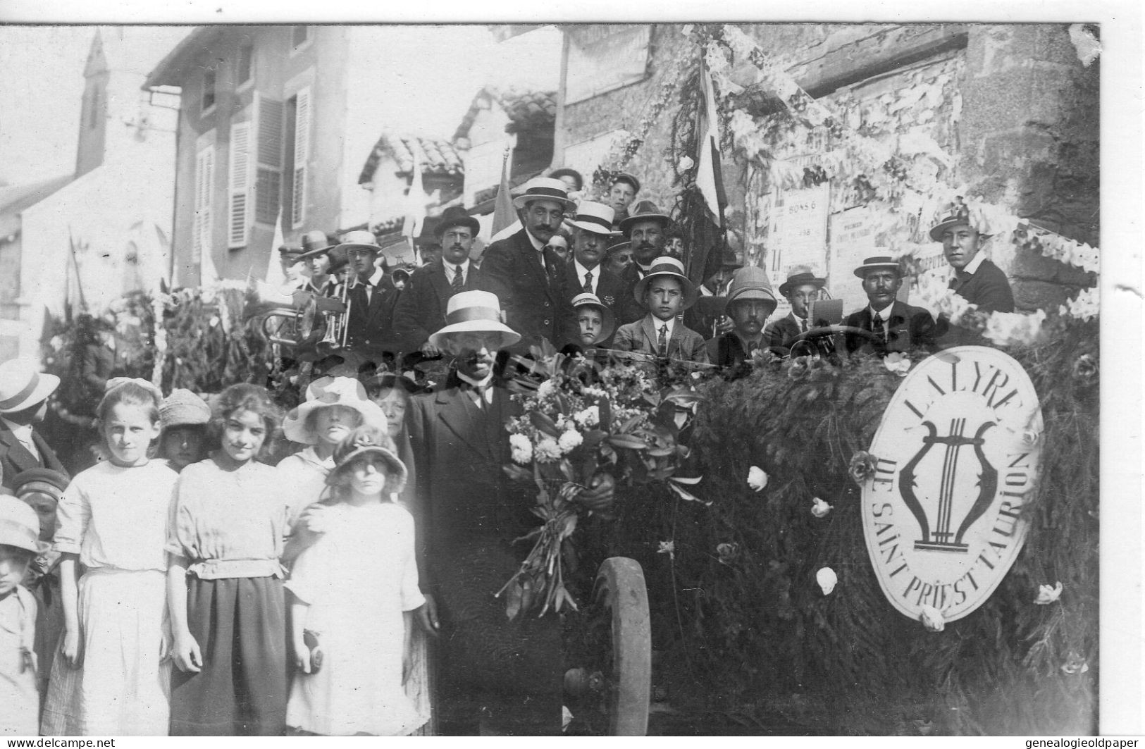 87- ST SAINT PRIEST TAURION - FRAIRIE DU 16 AVRIL 1922- CHAR FLEURI LA LYRE  FANFARE -RARE CARTE PHOTO BOUDEAU - Saint Priest Taurion