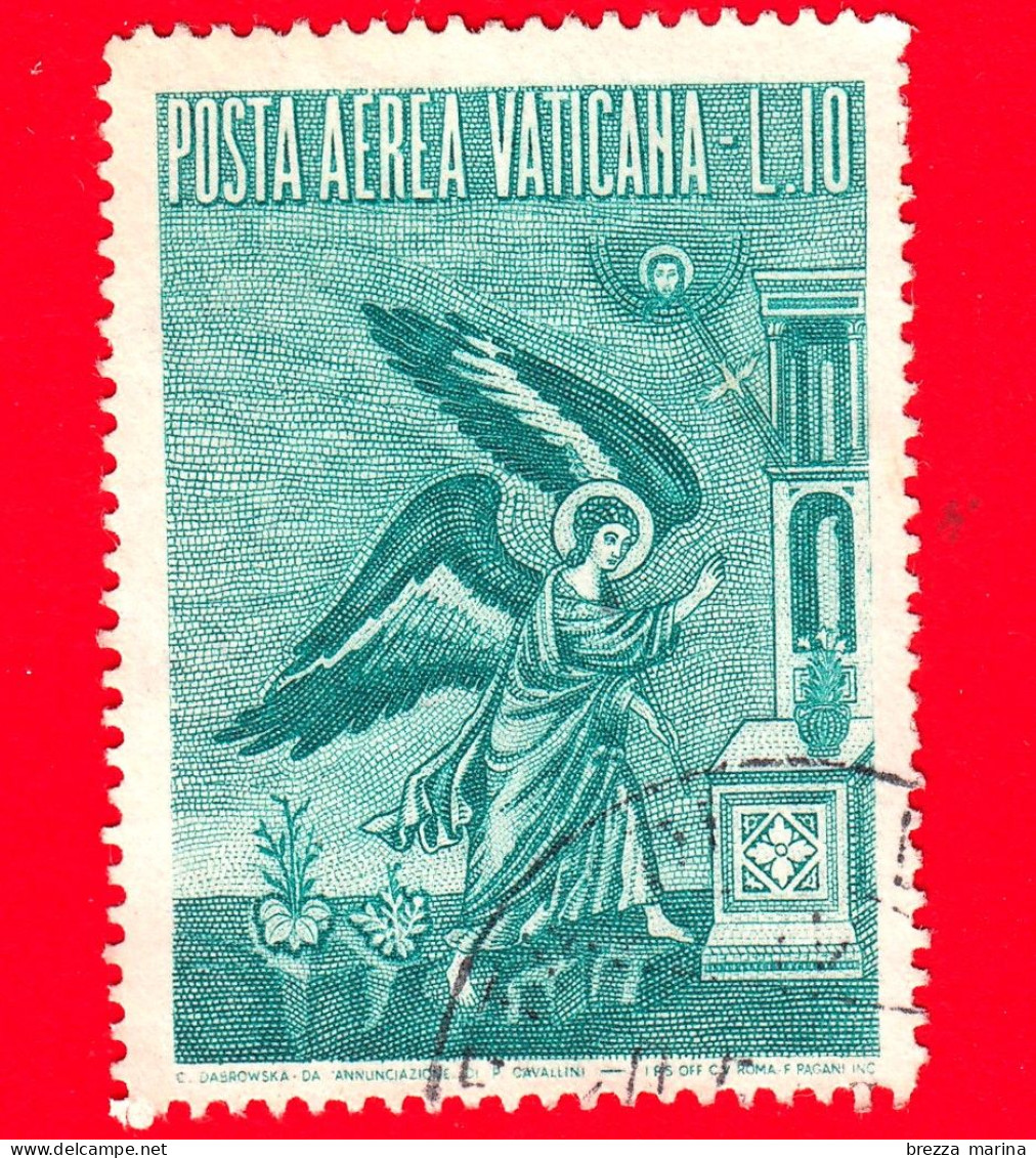 VATICANO - Usato - 1956 - Arcangelo Gabriele - Tipo POSTA AEREA - Arcangelo Gabriele, Mosaico Di Pietro Cavallini - 10 - Poste Aérienne