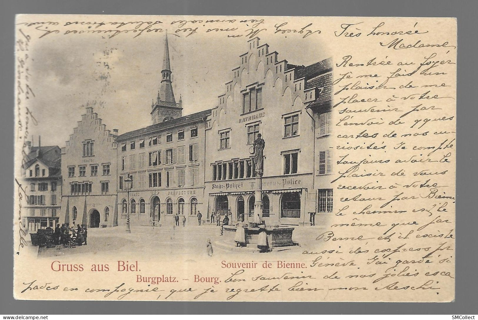 Souvenir De Bienne. Bourg. Timbre Du Jubilé De L'union Postale Universelle. Circulée En 1900 Bienne Vers Aeschi (9916) - Bienne