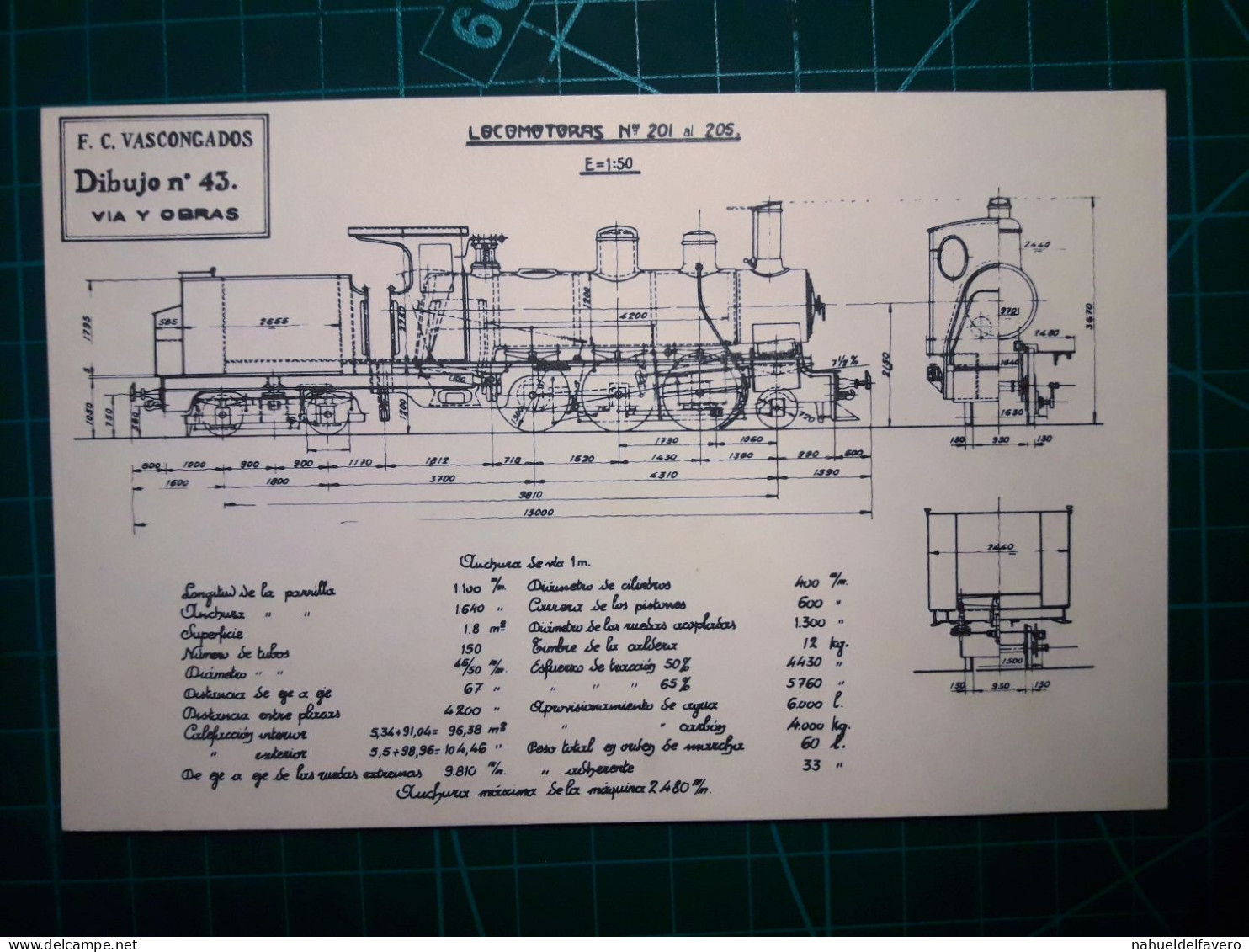 ESPAGNE, Carte Avec Mesures Et Longueurs Ferroviaires. Locomotive, Trains. Années 1980. - Treinen