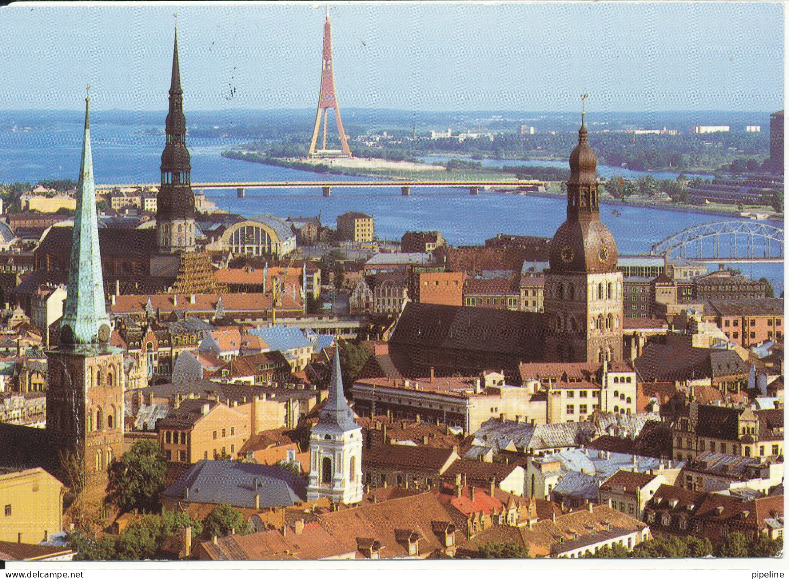 USSR Postcard Sent To Denmark (Panorama Of Old Riga) - Russie