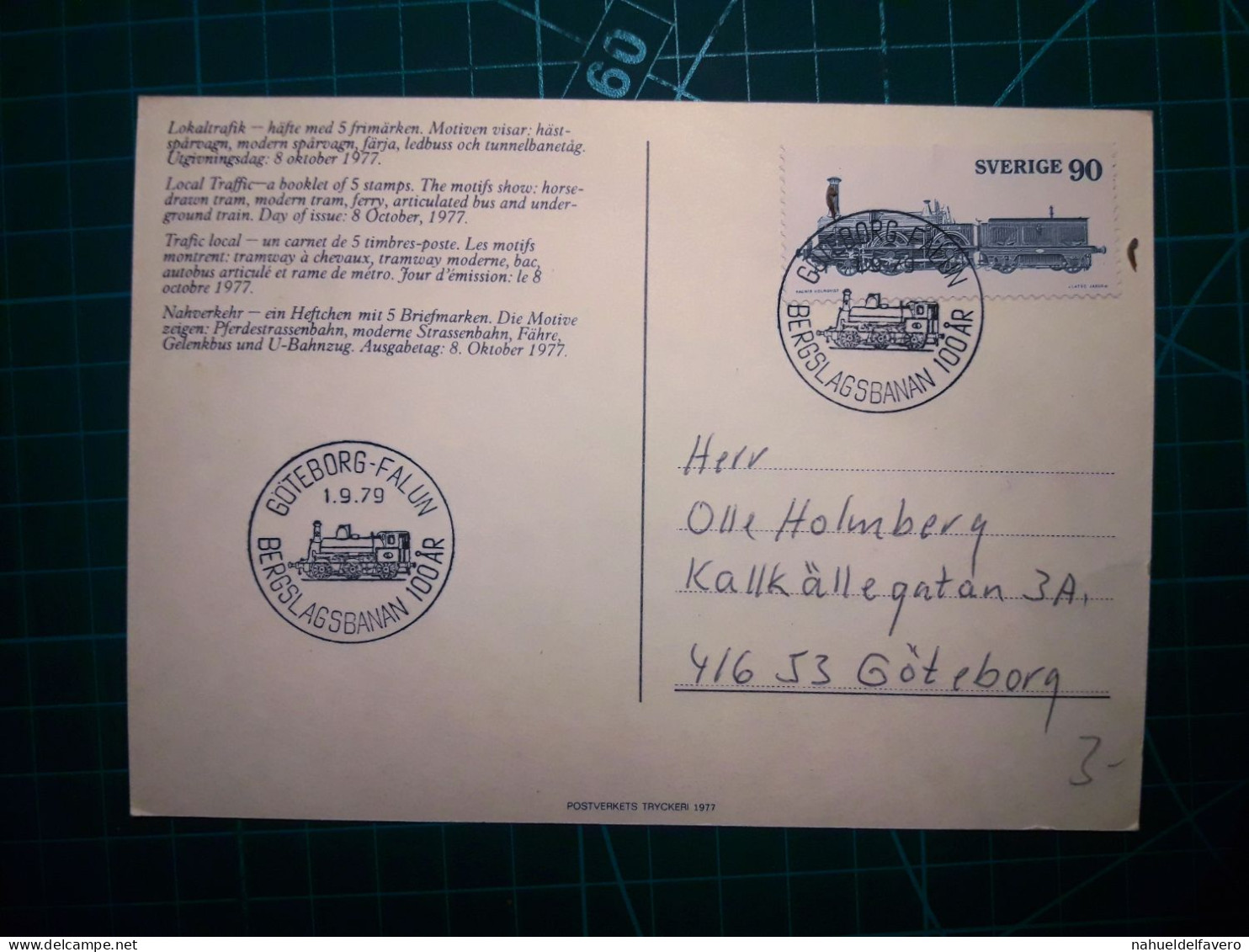 SVERIGE, Carte Postale Ferroviaire Circulant Avec Un Cachet Spécial. Timbre-poste Locomotive, Trains. Années 1970. - Treinen