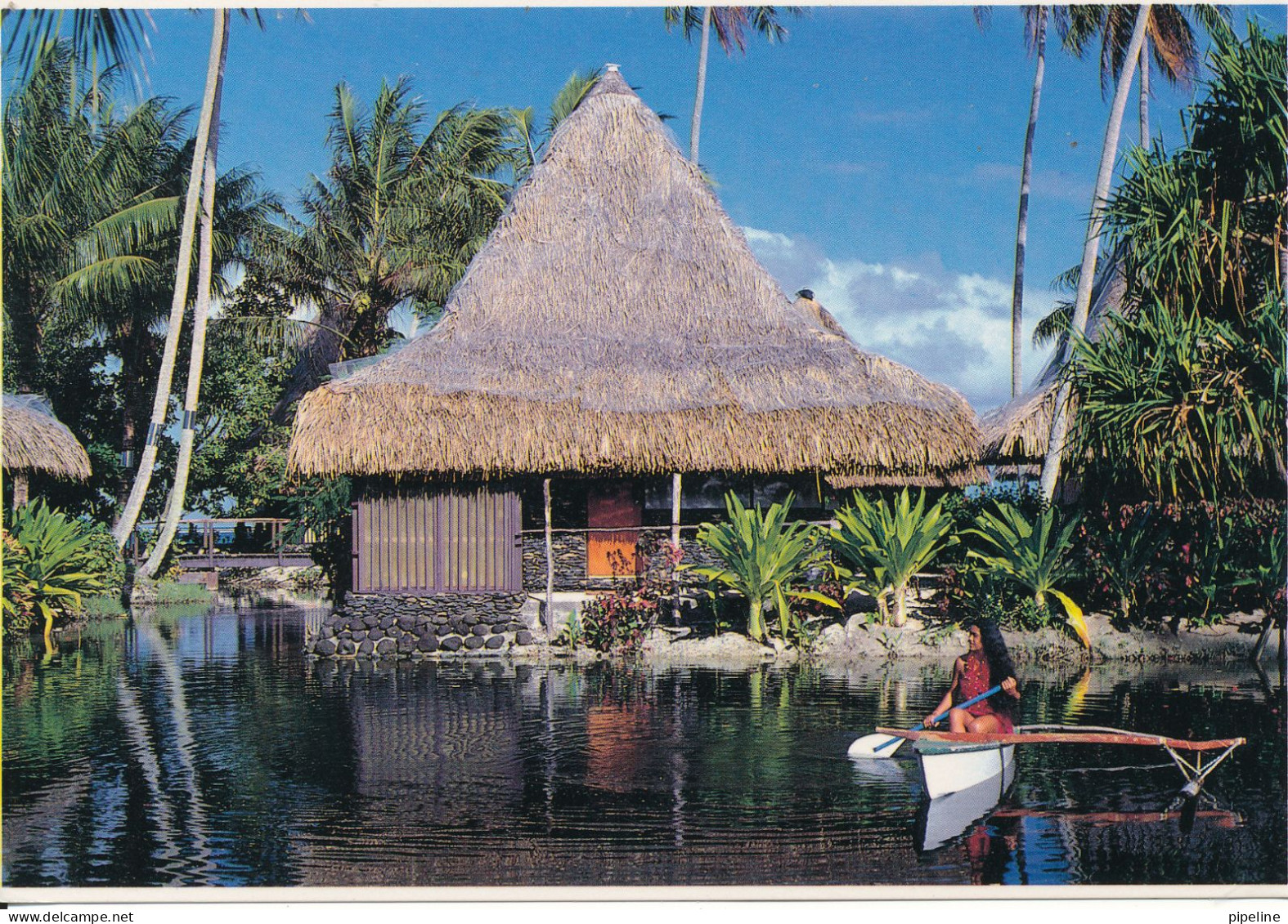 French Polynesia Postcard Sent To Denmark 4-1-1985 (Bungalow) - Französisch-Polynesien