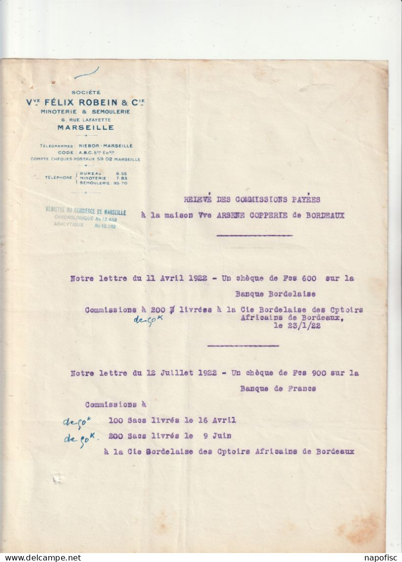 13-Vve F.Robein & Cie...Minoterie & Semoulerie..Marseille.(Bouches-du-Rhône)..1922 - Agriculture