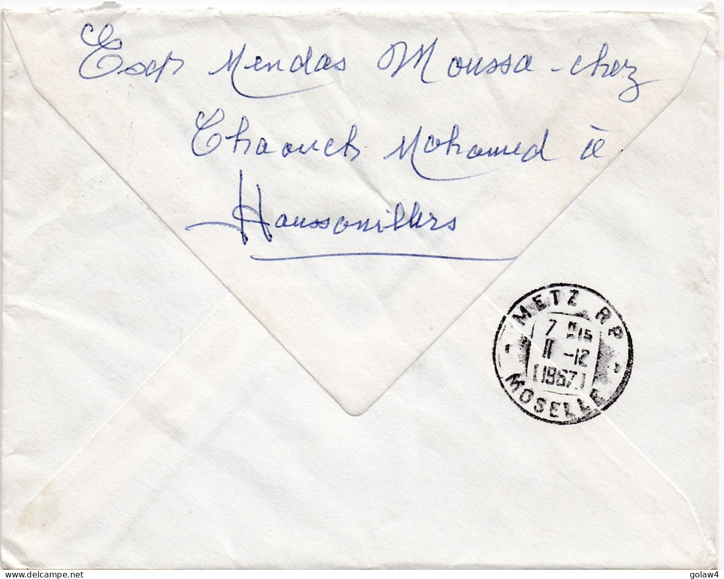 36850# ALGERIE LETTRE RECOMMANDE Obl HAUSSONVILLERS TIZI OUZOU 1967 Pour METZ MOSELLE - Algérie (1962-...)