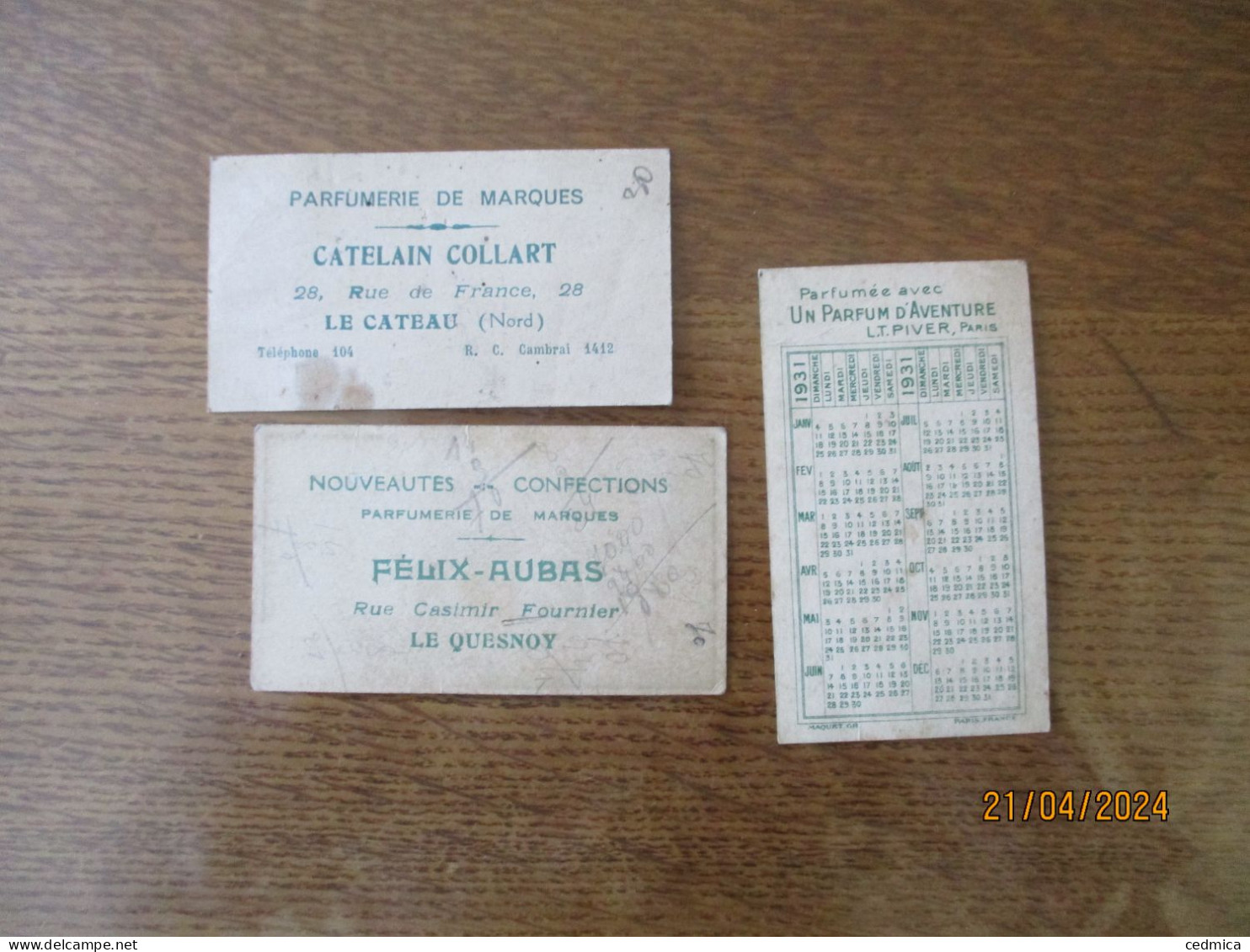 3 CARTES PARFUMEES L.T. PIVER PARIS DONT UNE CALENDRIER 1931 - Vintage (until 1960)