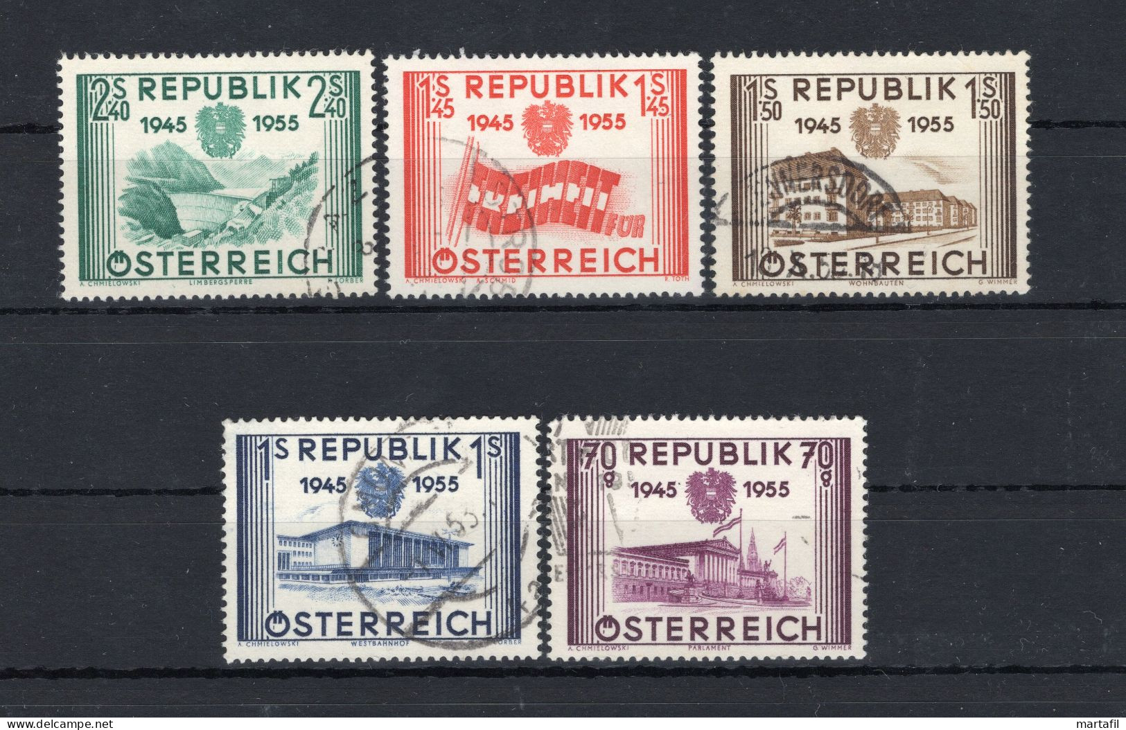 1955 AUSTRIA SET USATO  10° Ann. Della Seconda Repubblica - Usados