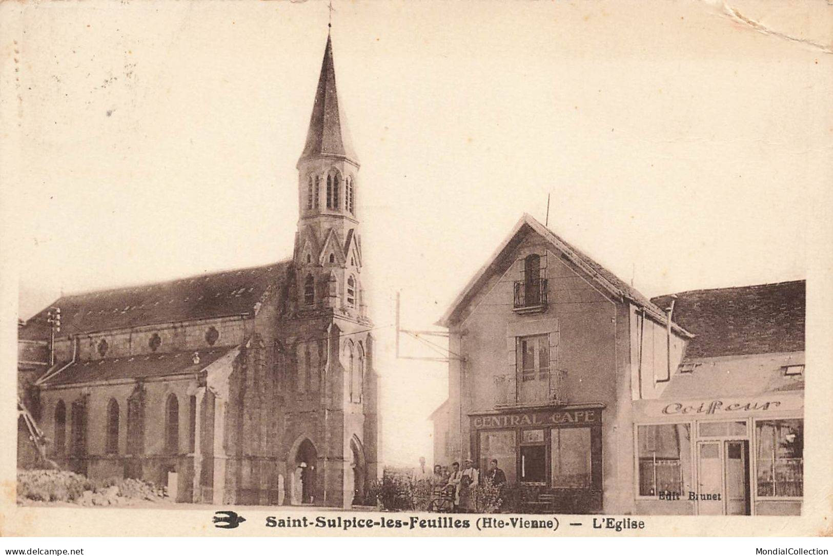 AHFP12-0078- 87 SAINT SULPICE LES FEUILLES L EGLISE CAFE COIFFEUR - Saint Sulpice Les Feuilles