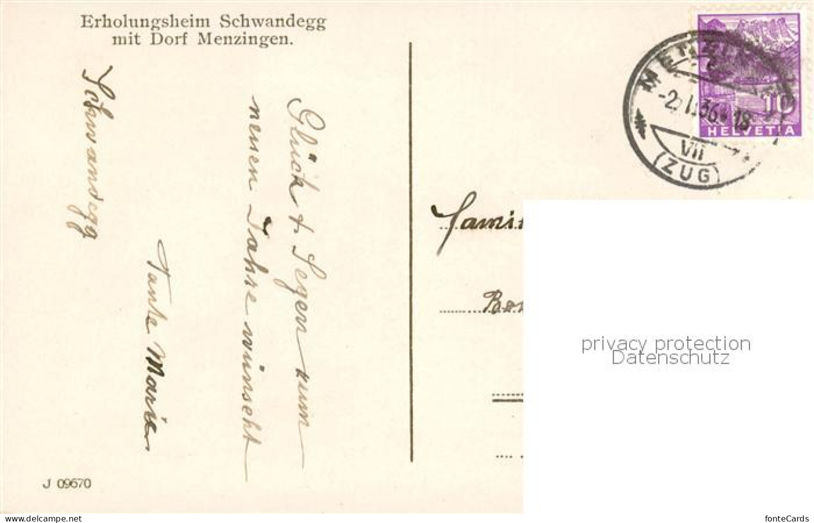 13791534 Menzingen  ZG Erholungsheim Schwandegg M. Dorf Menzingen  - Autres & Non Classés