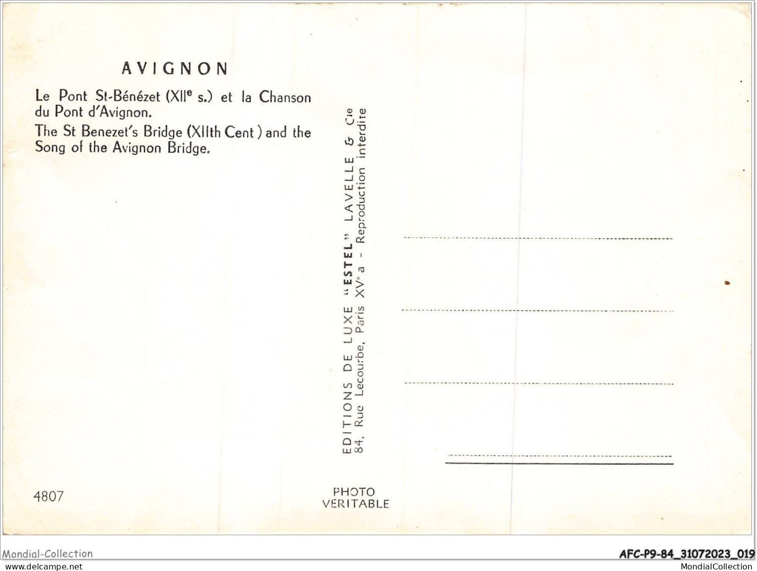 AFCP9-84-0941 - AVIGNON - Le Pont St-bénézet Et La Chanson Du Pont D'avignon - Avignon (Palais & Pont)