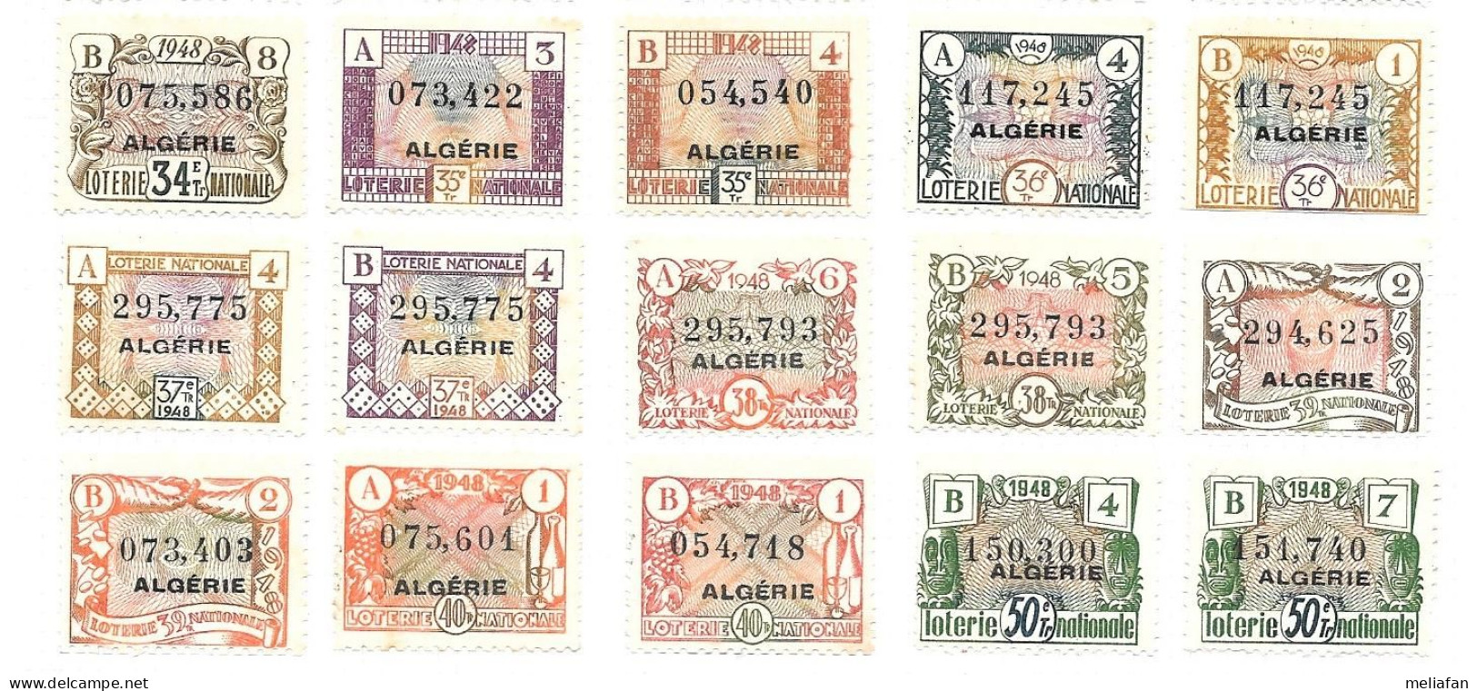 KB1607 - VIGNETTES LOTERIE NATIONALE - ALGERIE 1948 - Sonstige & Ohne Zuordnung