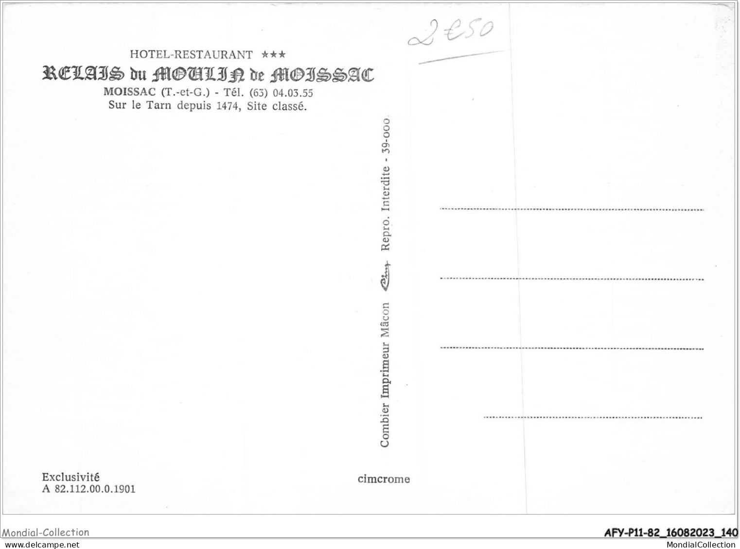 AFYP11-82-1072 - Hôtel-restaurant - MOISSAC - Sur Le Tarn Depuis 1474 - Site Classé  - Moissac