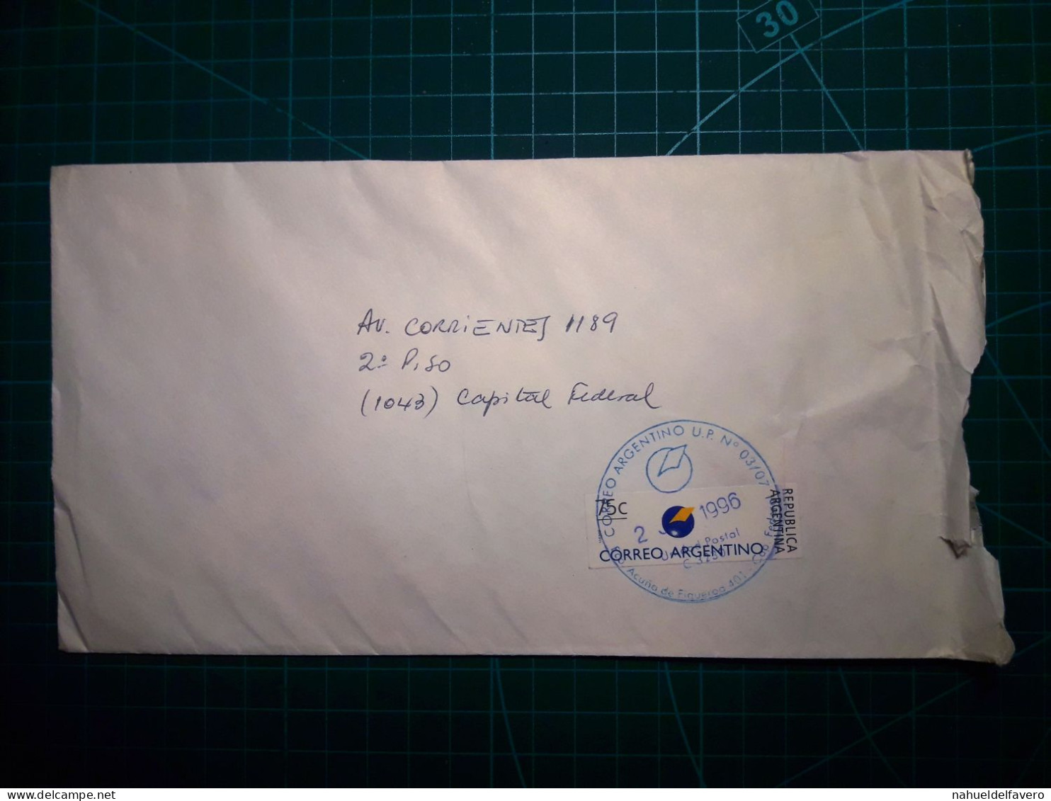 ARGENTINE, Enveloppe Distribuée Dans La Capitale Fédérale Avec Le Cachet Spécial Du Service Postal Argentin En 1996 - Used Stamps