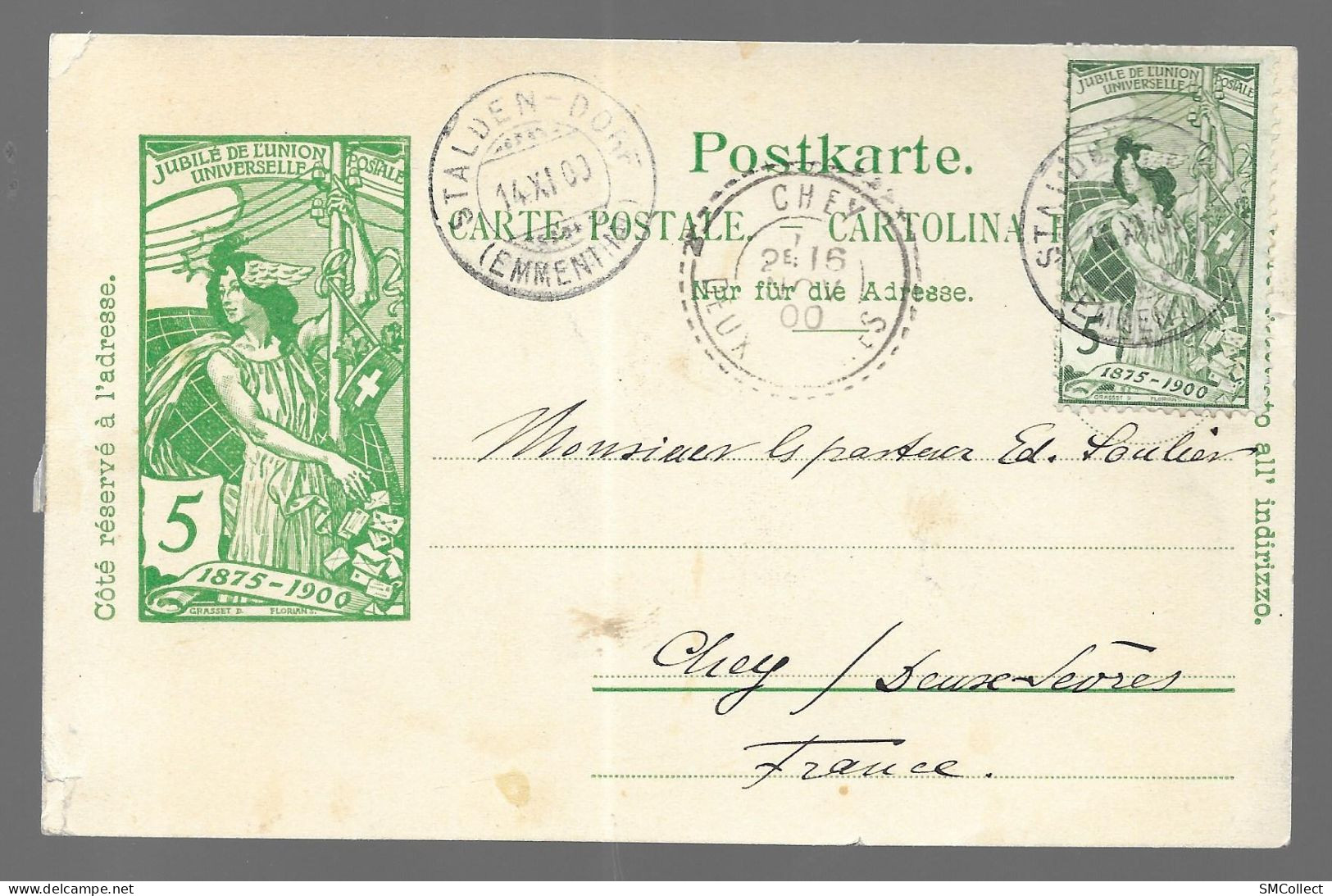 Suisse. Jubilé 1875-1900 De L'union Postale Universelle, Lot De 3 Entiers Postaux Voyagés. 5, 5+5 Et 10 Rappen (9918) - Enteros Postales