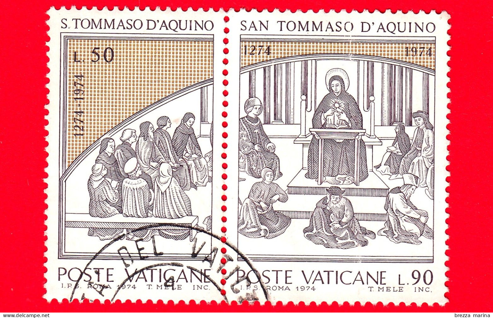 VATICANO - Usato - 1974 - 7º Centenario Della Morte Di San Tommaso D'Aquino - Scuola - 50 L. + 90 L. - Blocs & Feuillets