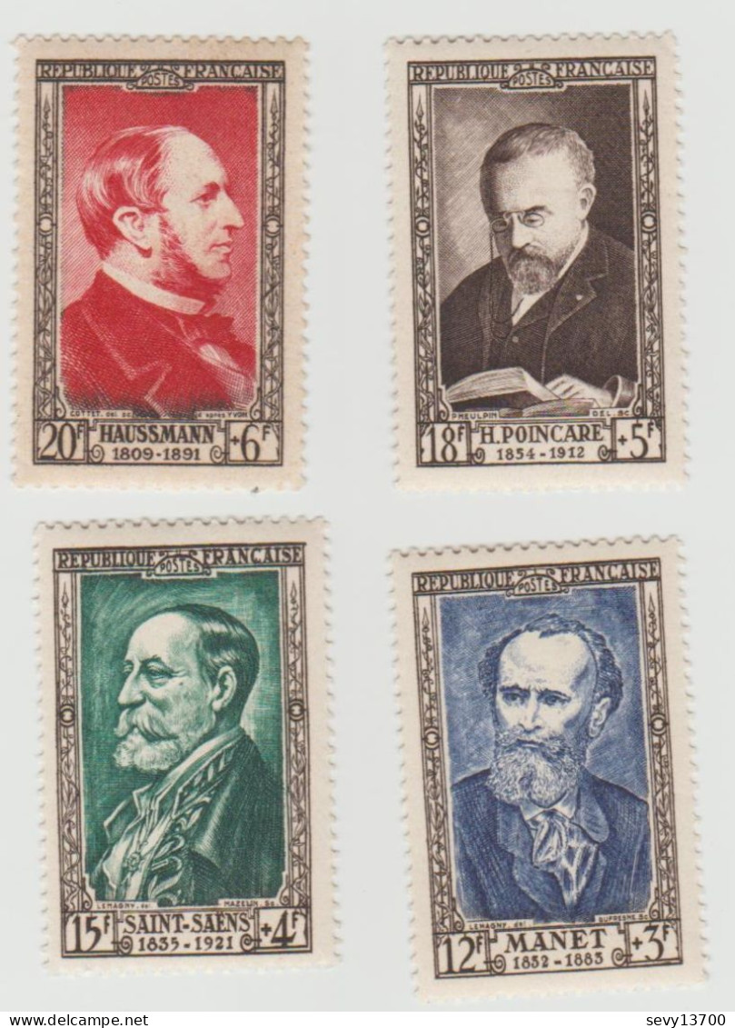 France 5 Timbres Personnage 1952 - YT N° 931 à 934 - Neuf - Haussmann, St Saens, Manet, Poincaré, Flaubert - Unused Stamps