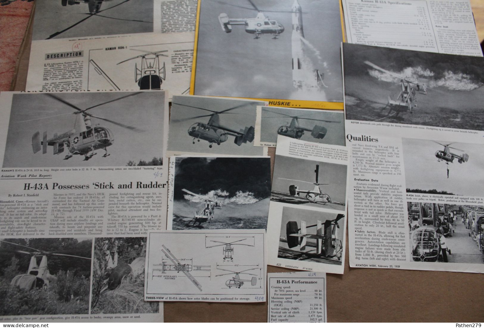 Lot De 47g D'anciennes Coupures De Presse De L'hélicoptère Américain Kaman K-600 Et Ses Versions Militaires - Luchtvaart