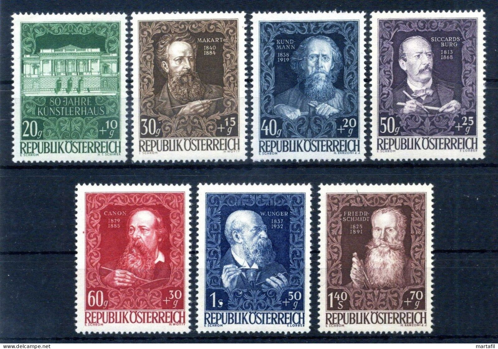 1948 AUSTRIA SET MNH ** 732/738 80° Ann. Casa Artisti Di Vienna - Neufs