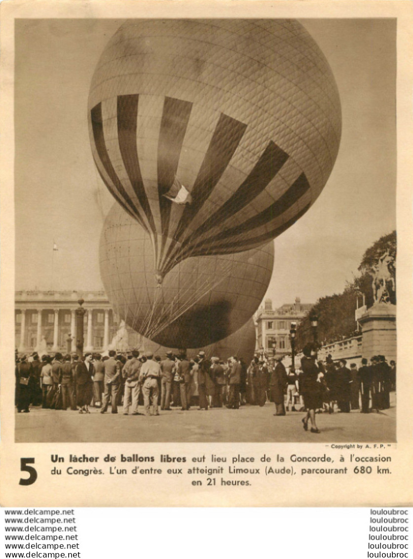 UN LACHER DE BALLONS LIBRES PLACE DE LA CONCORDE  A.F.P.  DOCUMENT FEUILLET 24 X 20 CM - Altri & Non Classificati