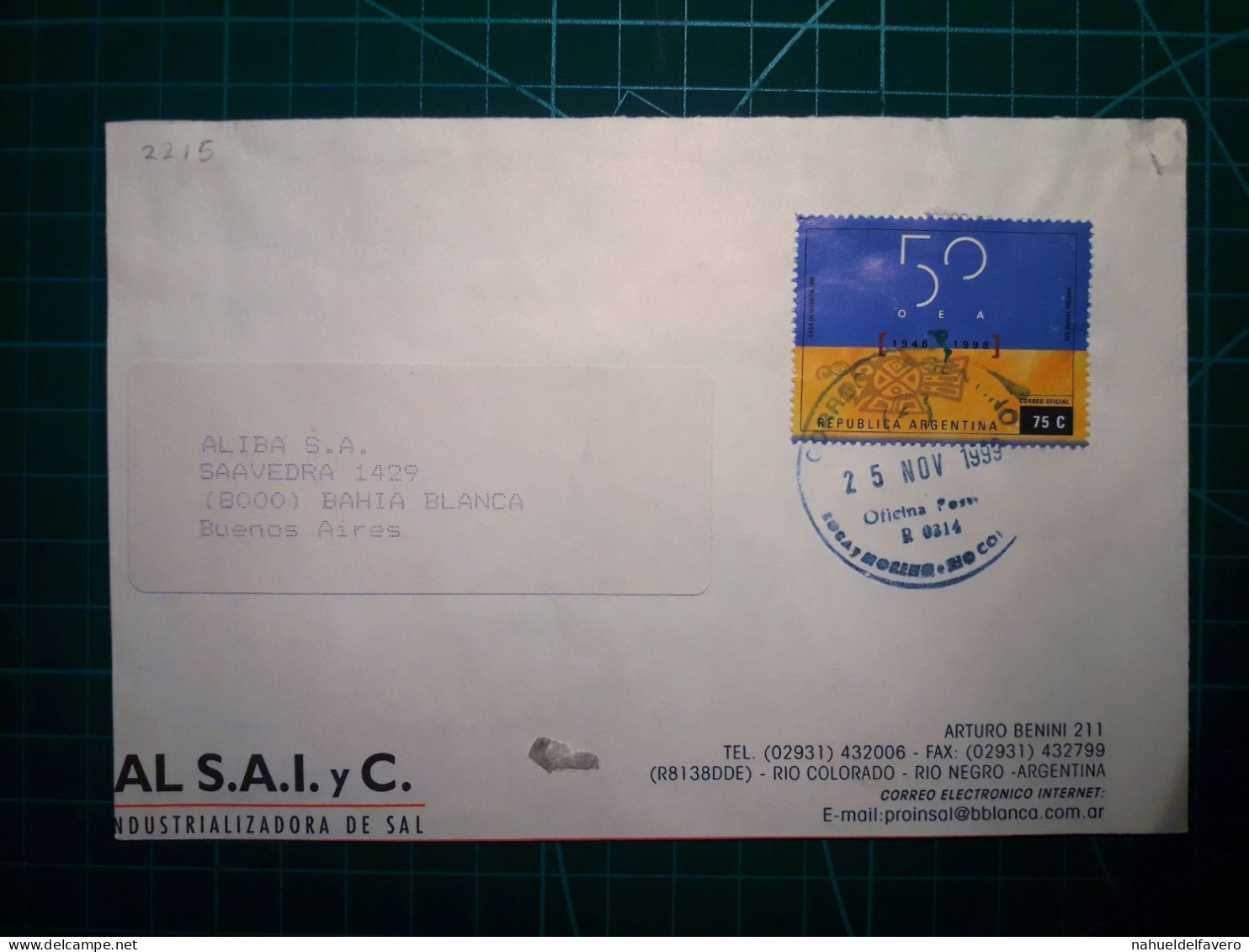 ARGENTINE, Enveloppe De "AL S.A.I. Y C., Salt Industrializer" Distribuée à Bahia Blanca, Buenos Aires, Argentine En 199 - Gebraucht