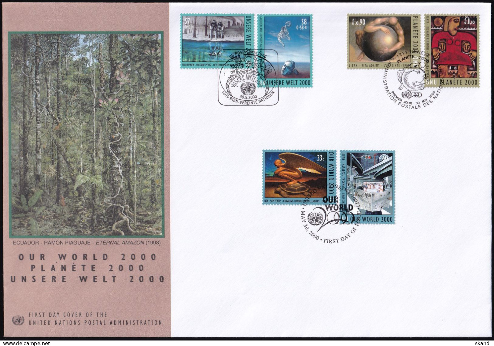 UNO NEW YORK - WIEN - GENF 2000 TRIO-FDC Unsere Welt 2000 - Gezamelijke Uitgaven New York/Genève/Wenen