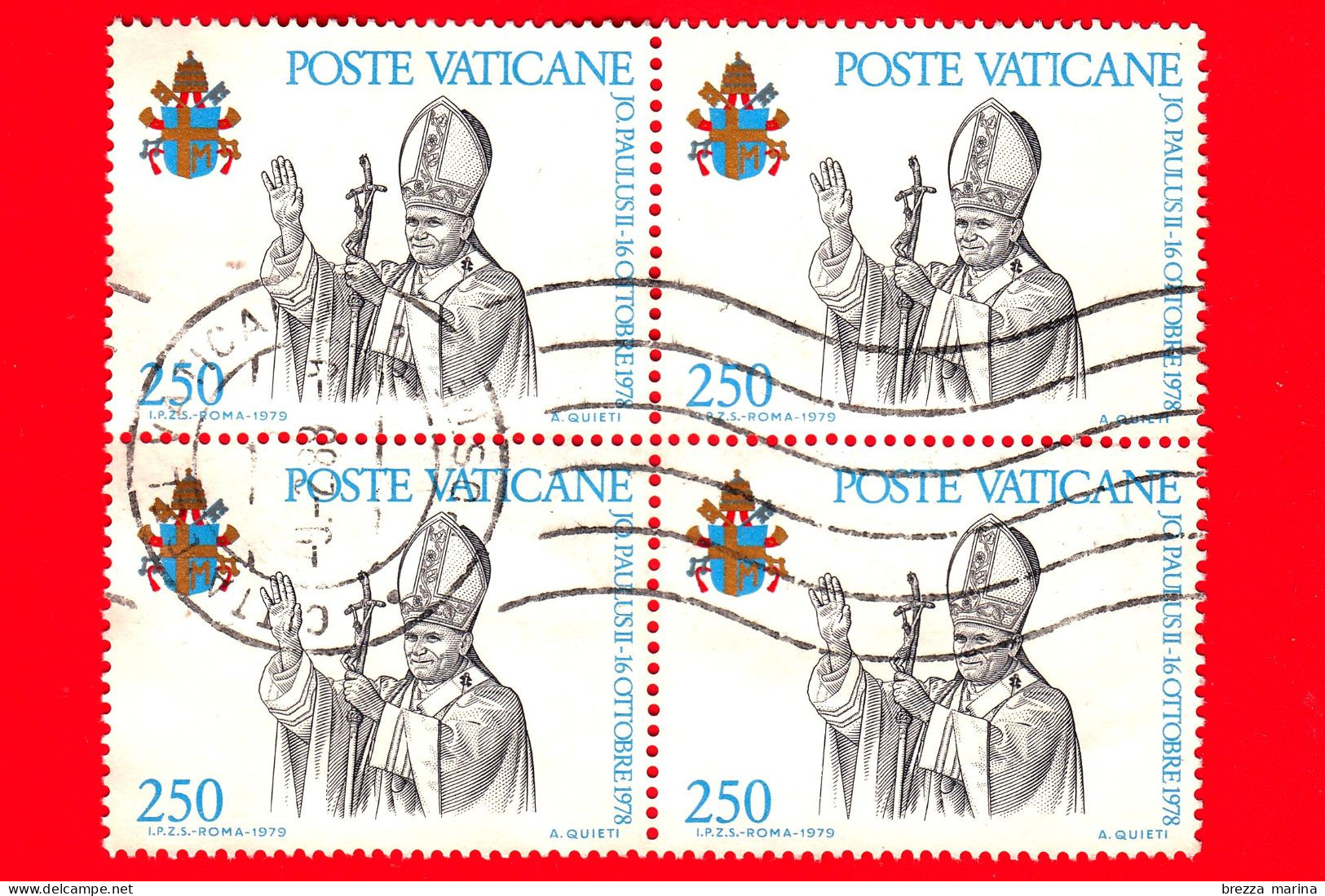 VATICANO - Usato - 1979 - Inizio Del Pontificato Di Giovanni Paolo II - Benedicente - 250 L. - Quartina - Usados