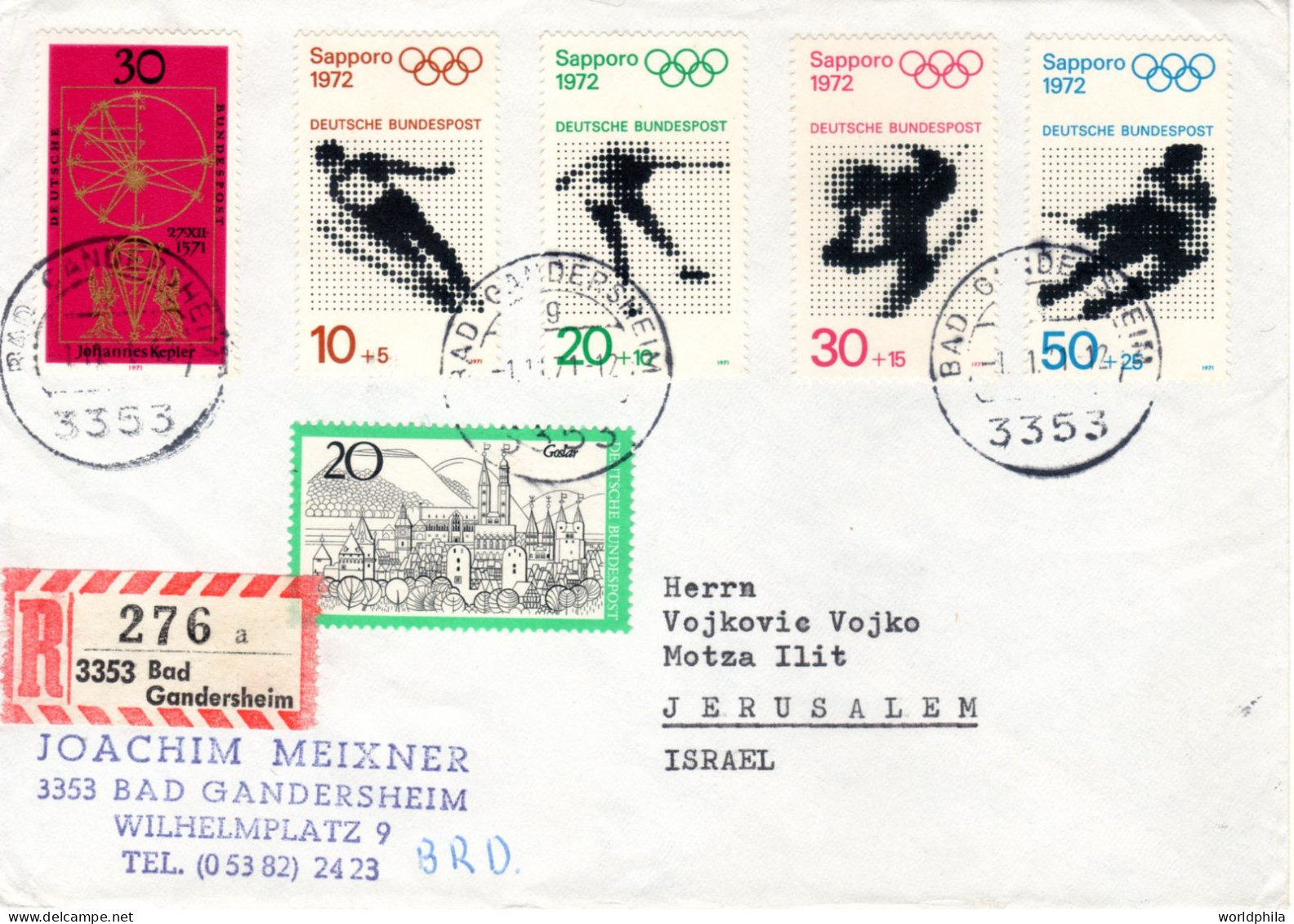 Deutschland To Israel 1972 Olympic Games Mi#680-3 Full Set Registered Mailed Cover V - Hiver 1972: Sapporo