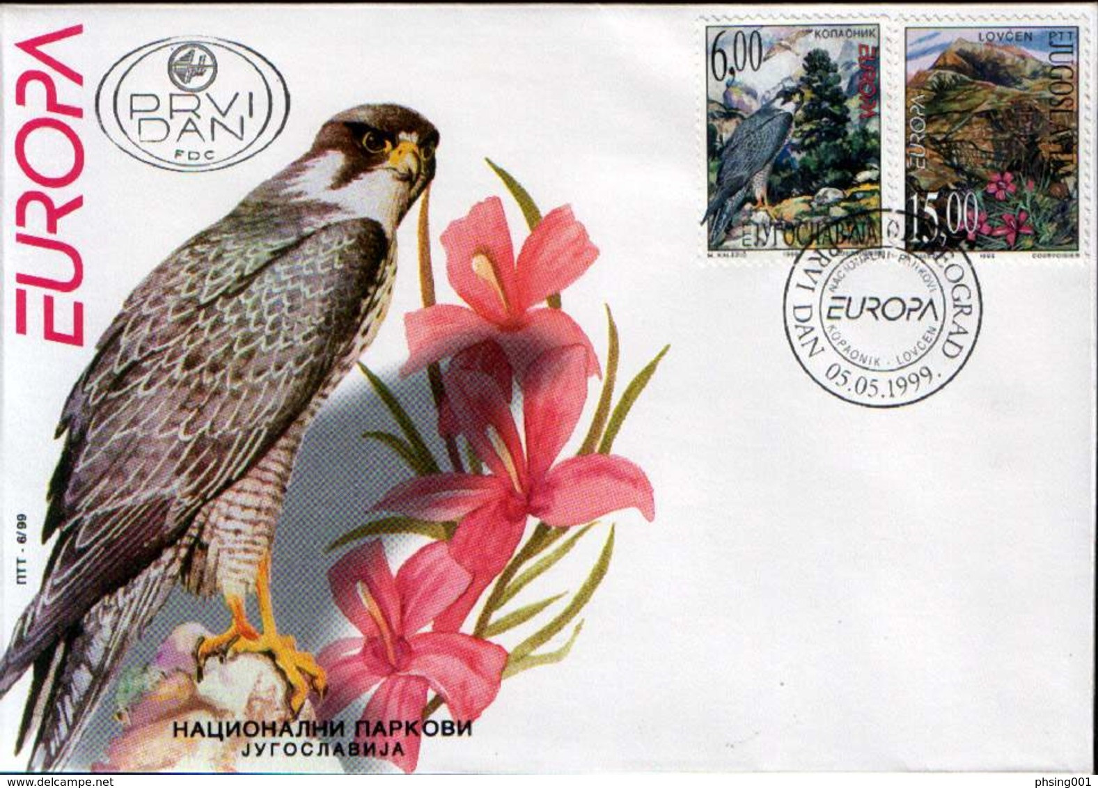 Yugoslavia 1999 Europa CEPT, Natinal Parks, Birds, Eagle, Flowers, FDC - Eagles & Birds Of Prey