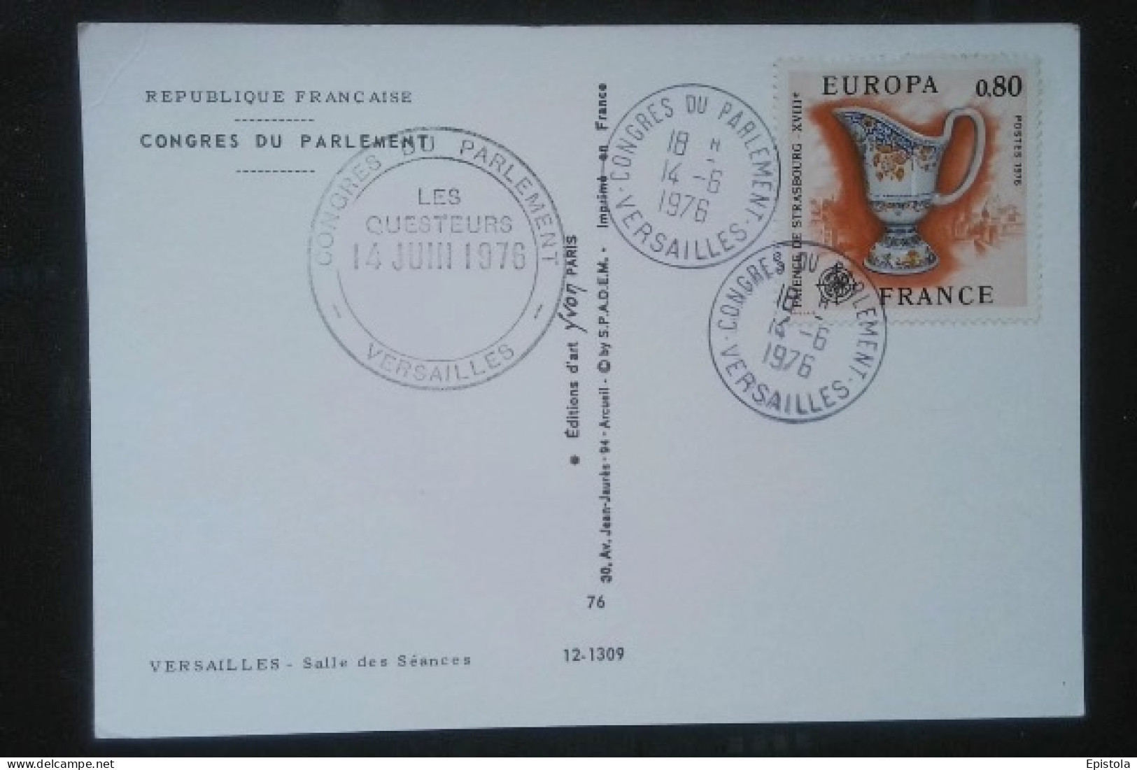 ► Oblitération Cachet  Les Questeurs -  Salle Des Séances    VERSAILLES 1976  Timbre Europa 0,80 - Commemorative Postmarks