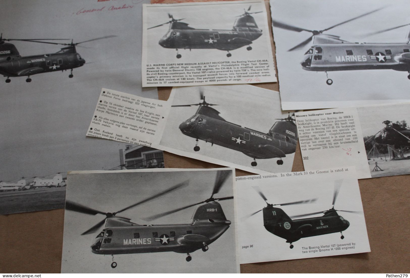 Lot De 106g D'anciennes Coupures De Presse De L'hélicoptère Américain Boeing-Vertol 107 Et Ses Versions Militaires - Fliegerei