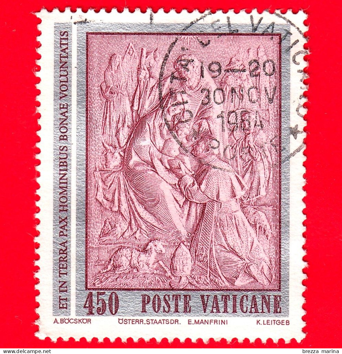 VATICANO - Usato - 1982 - Natale - Natività, Opera Di E. Manfrini - 450 L. - Oblitérés