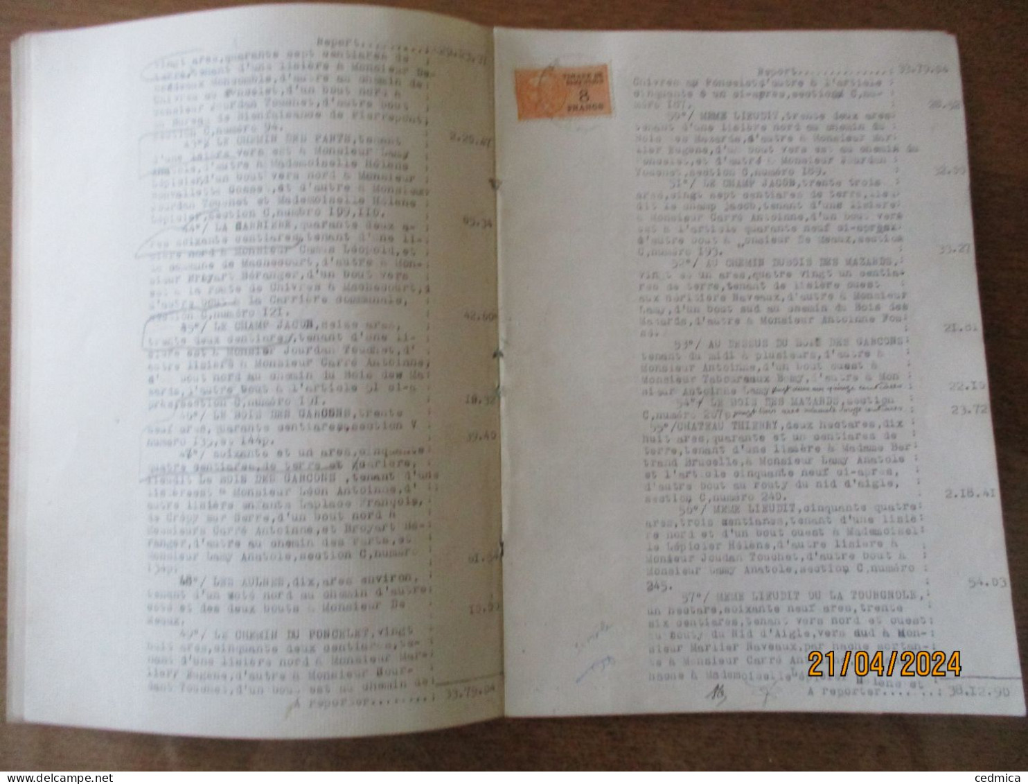 15 NOVEMBRE 1934 Mrs DE MEAUX VENDENT PAR ADJUDICATION COMMUNE DE MACHECOURT UN CORPS DE FERME ACTE DE 34 PAGES TIMBRES - Documentos Históricos