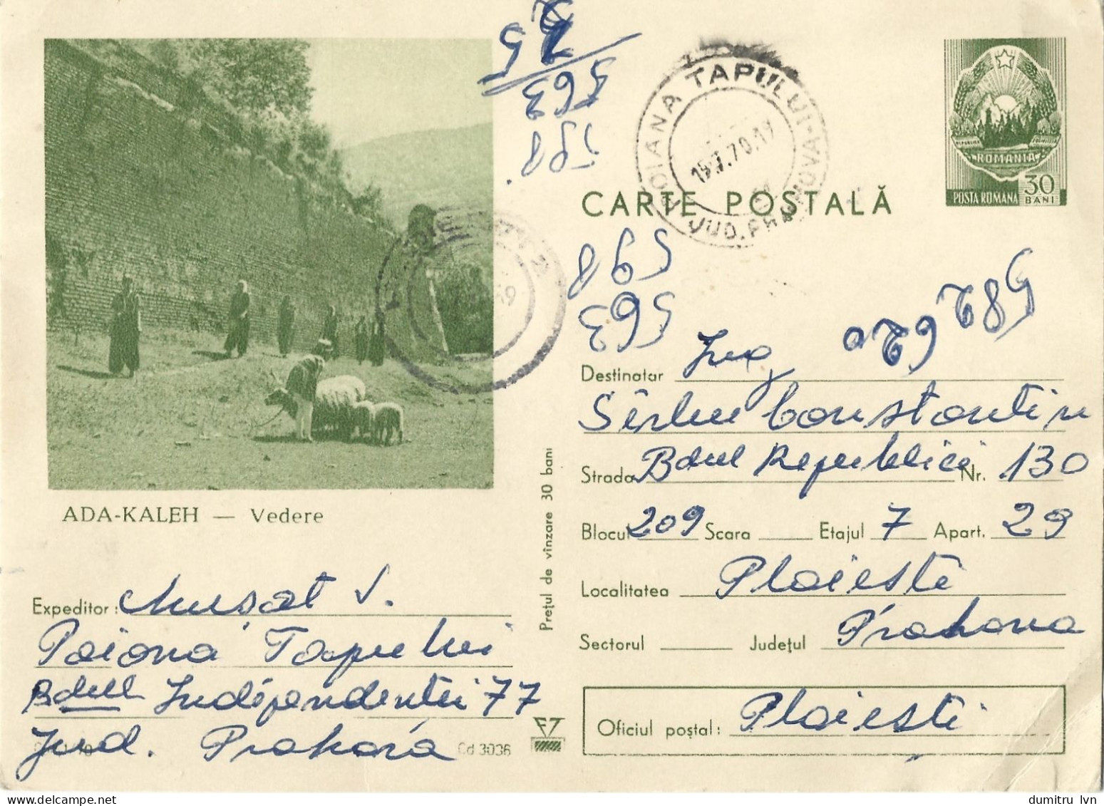 ROMANIA 1970 ADA-KALEH VIEW, THE CITY RUINS, PEOPLE, SHEEPS, POSTAL STATIONERY - Entiers Postaux