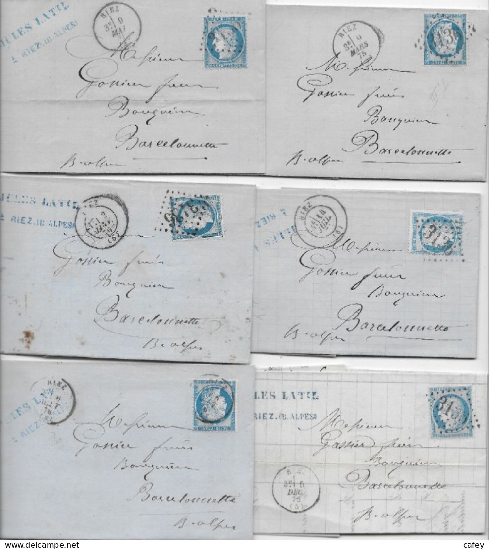 BASSES ALPES 6 Lettres Timbre CERES Càd RIEZ Dont Type 16 S/ N° 60 - 1849-1876: Période Classique