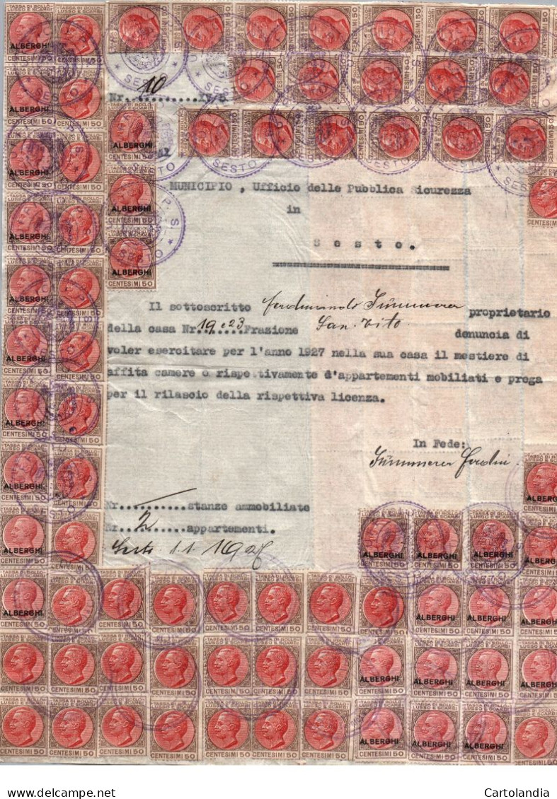 1927 -  Tassa Di Bollo Lusso E Scambi Affrancatura Multipla Ufficio Della Pubblica Sicurezza - Revenue Stamps