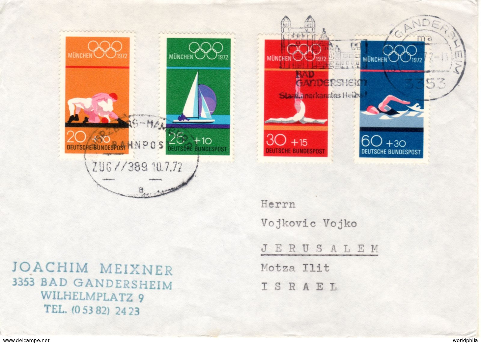 Deutschland To Israel 1972 Olympic Games Mi#719-22 Full Set Mailed Cover VII - Zomer 1972: München