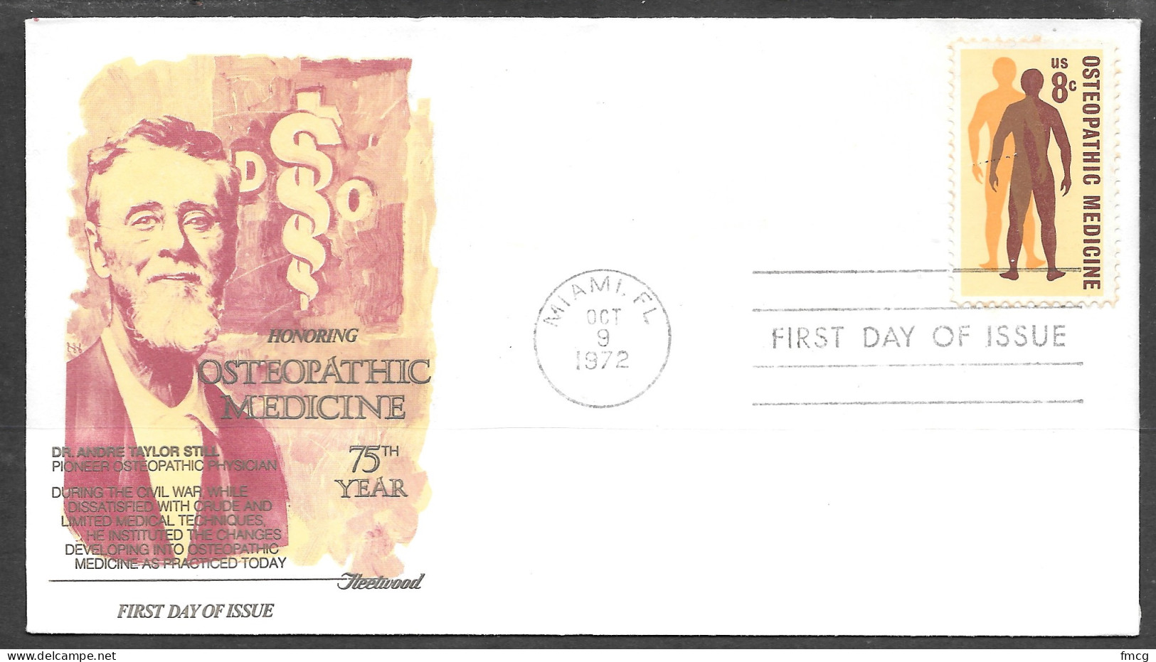 USA FDC Fleetwood Cachet, 1972 8 Cents Osteopathic Medicine - 1971-1980