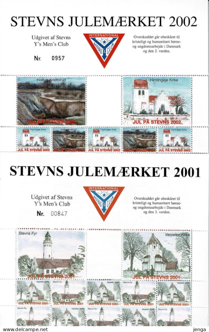 Denmark, Local Christmas Seals - Y's Men's Club Stevns.  2 Full Sheets 2001 And 2002.  MNH(**)  - Not Folded. - Otros & Sin Clasificación