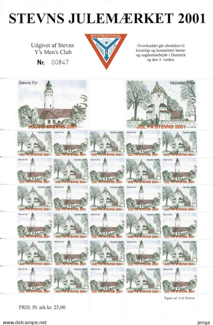 Denmark, Local Christmas Seals - Y's Men's Club Stevns.  2 Full Sheets 2001 And 2002.  MNH(**)  - Not Folded. - Otros & Sin Clasificación