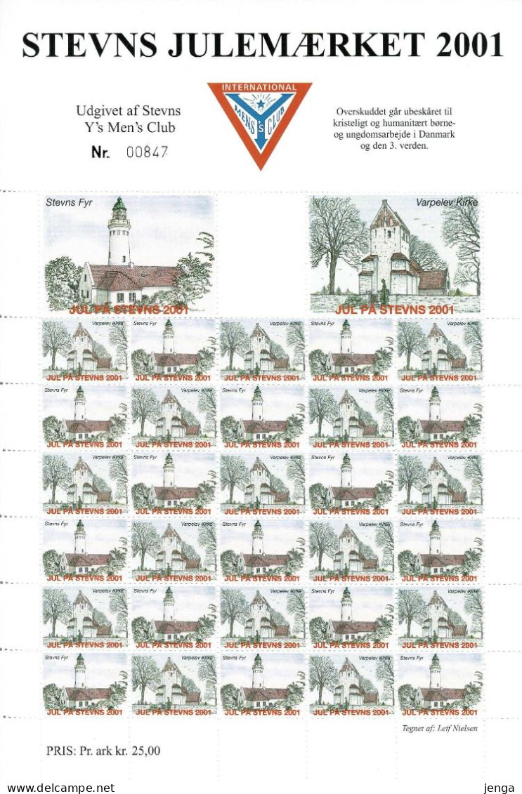 Denmark, Local Christmas Seals - Y's Men's Club Stevns.  2 Full Sheets 2001 And 2002.  MNH(**)  - Not Folded. - Other & Unclassified